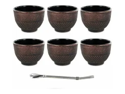 Vajilla^6 tazas de hierro fundido 15 cl negro y bronce + pajita de acero inoxidable con filtro Multicolor