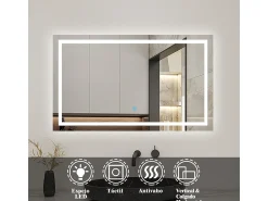 Clearance AICA Espejo 80 x 60 cm ,rectangular ,luz led,antivaho y brillo regulable,función de memoria agapada Transparente