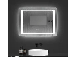 AICA espejo 80 x 60 cm ,rectangular ,luz led,antivaho y brillo regulable,función de memoria agapada