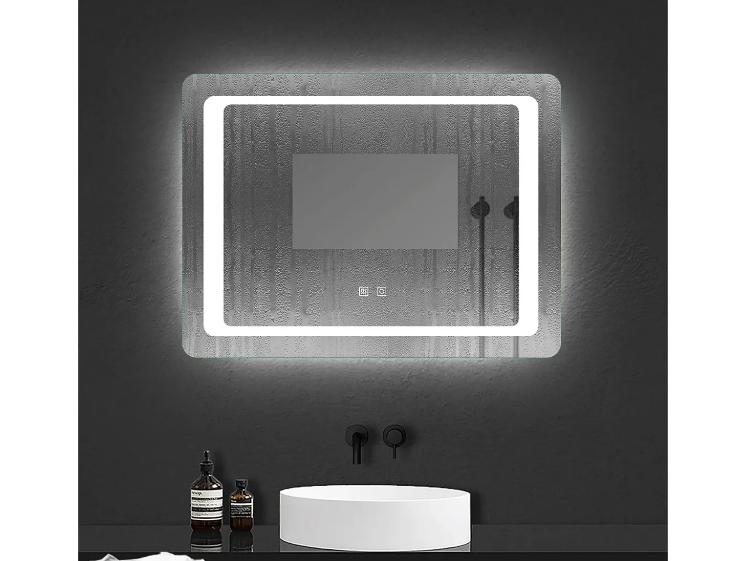 AICA espejo 80 x 60 cm ,rectangular ,luz led,antivaho y brillo regulable,función de memoria agapada