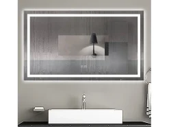 AICA espejo 120 x 70 cm,rectangular,con función antivaho,Bluetooth，espejo con luz de 3 colores,brillo ajustable,función de memoria agapada