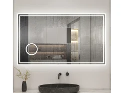 Best AICA espejo 100 x 60 cm,rectangular,con función antivaho,Bluetooth,lupa 3x,con luz de 3 colores,brillo ajustable,función de memoria agapada Transparente