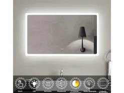 Sale AICA espejo 1200 x 700 mm,con función antivaho,Bluetooth，espejo con luz de 3 colores,brillo ajustable,función de memoria agapada Transparente