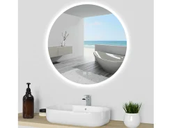 AICA Espejo de baño con iluminación LED Espejo redondo,60 x 60 cm, luz 3 colores, antivaho, brillo ajustable, memoria de apagado