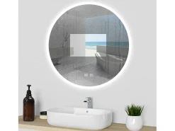 AICA Espejo de baño con iluminación LED Espejo redondo,60 x 60 cm, luz 3 colores, antivaho, brillo ajustable, memoria de apagado