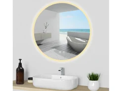 AICA Espejo de baño con iluminación LED Espejo redondo,60 x 60 cm, luz 3 colores, antivaho, brillo ajustable, memoria de apagado