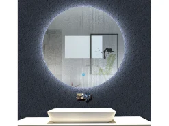 AICA Espejo de baño con iluminación LED Espejo redondo,80 x 80 cm, antivaho, brillo ajustable, memoria de apagado