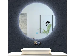 AICA Espejo de baño con iluminación LED Espejo redondo,80 x 80 cm, antivaho, brillo ajustable, memoria de apagado