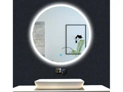 AICA Espejo de baño con iluminación LED Espejo redondo,60 cm, luz 3 colores, antivaho, brillo ajustable, memoria de apagado