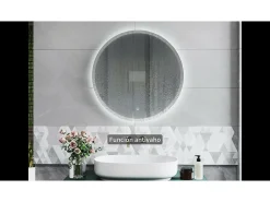 AICA Espejo de baño con iluminación LED Espejo redondo,60 cm, antivaho, brillo ajustable, memoria de apagado