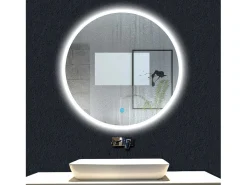 AICA Espejo de baño con iluminación LED Espejo redondo,70 cm,luz 3 colores, antivaho, brillo ajustable, memoria de apagado