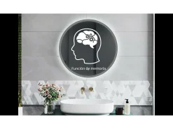 AICA Espejo de baño con iluminación LED Espejo redondo,70 cm,luz 3 colores, antivaho, brillo ajustable, memoria de apagado