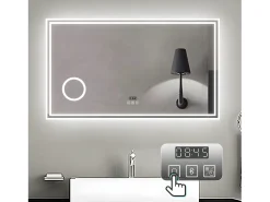 Aica Espejo^Espejo de baño LED 140×80 cm,Reloj,Lupa,Bluetooth Transparente