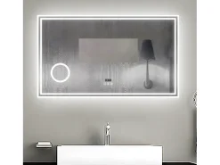 Aica Espejo^Espejo de baño LED 140×80 cm,Reloj,Lupa,Bluetooth Transparente