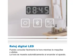 Aica Espejo^Espejo de baño LED 140×80 cm,Reloj,Lupa,Bluetooth Transparente