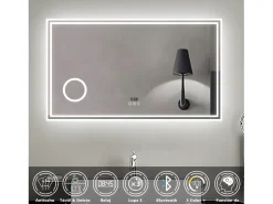 Aica Espejo^Espejo de baño LED 140×80 cm,Reloj,Lupa,Bluetooth Transparente