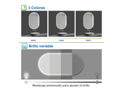 Aica Espejo^Espejo de baño LED 500 x 900 mm, ovalado, antivaho, luminosidad regulable Transparente