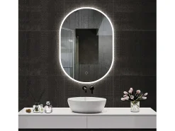 Aica Espejo^Espejo de baño LED 40 x 90 cm, ovalado, antivaho, luminosidad regulable Transparente