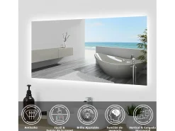 Aica Espejo de baño LED 100 x 60 cm, antivaho, brillo regulable, función memoria