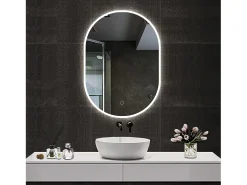 Best Aica Espejo de baño LED 50 x 90 cm, ovalado, antivaho, luminosidad regulable Transparente