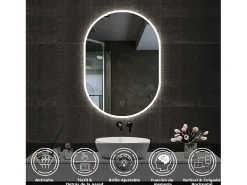 Best Aica Espejo de baño LED 50 x 90 cm, ovalado, antivaho, luminosidad regulable Transparente