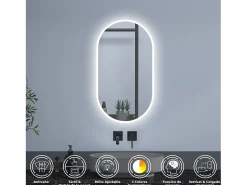 Aica Espejo de baño LED 500 x 1000 mm, ovalado, antivaho, luminosidad regulable