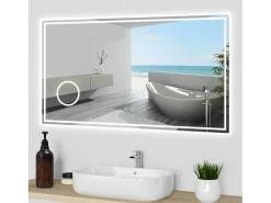 Online Aica Espejo de baño LED 160×80cm,Bluetooth,3×lupa Transparente