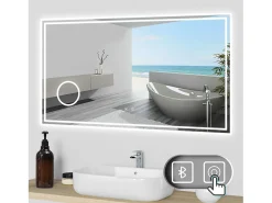 Online Aica Espejo de baño LED 160×80cm,Bluetooth,3×lupa Transparente