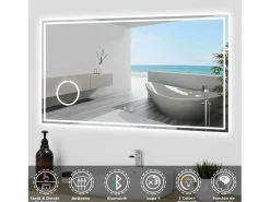 Online Aica Espejo de baño LED 160×80cm,Bluetooth,3×lupa Transparente