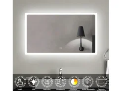 Hot Aica Espejo de baño LED 120×70cm,Bluetooth,antivaho Transparente