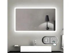 Hot Aica Espejo de baño LED 120×70cm,Bluetooth,antivaho Transparente