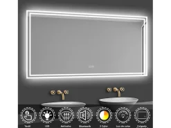 Aica Espejo^Espejo de baño LED 160×80cm,Bluetooth,Antivaho Transparente