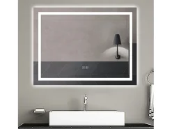 Aica Espejo^Espejo de baño LED 80×60cm,Bluetooth,Regulación continua,Antivaho Transparente