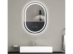 Aica Espejo^Espejo de baño LED 60×80cm,reloj,antivaho,luminosidad regulable,ovalado Transparente