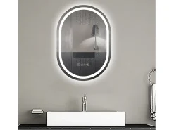 Aica Espejo^Espejo de baño LED 60×80cm,reloj,antivaho,luminosidad regulable,ovalado Transparente