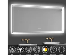 Aica Espejo de baño LED 140×80cm,Bluetooth,Antivaho