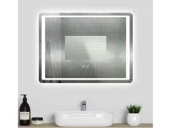 New Aica Espejo de baño LED 80×60cm,antivaho,interruptor táctil Transparente