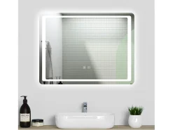 New Aica Espejo de baño LED 80×60cm,antivaho,interruptor táctil Transparente