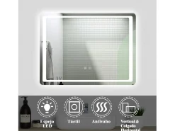 New Aica Espejo de baño LED 80×60cm,antivaho,interruptor táctil Transparente