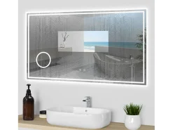 Online Aica Espejo de baño LED 120×70cm,Bluetooth,3×lupa Transparente
