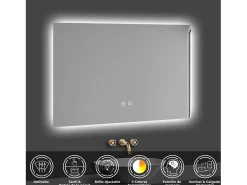 Aica Espejo de baño LED 80×60cm, antivaho, temperatura de tres colores regulable, función memoria