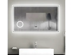 Aica Espejo de baño LED 160×80cm,Reloj,Lupa,Bluetooth Transparente