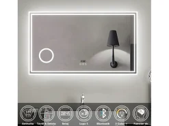 Aica Espejo de baño LED 160×80cm,Reloj,Lupa,Bluetooth Transparente