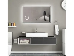Aica Espejo de baño LED 160×80cm,Reloj,Lupa,Bluetooth Transparente