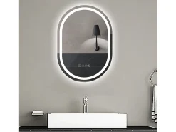 Aica Espejo de baño LED 50×70cm,reloj,antivaho,luminosidad regulable,ovalado