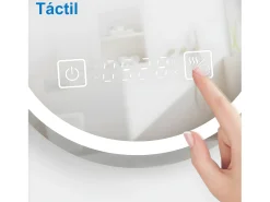 Aica Espejo de baño LED 50×70cm,reloj,antivaho,luminosidad regulable,ovalado