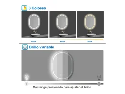 Aica Espejo de baño LED 50×70cm,reloj,antivaho,luminosidad regulable,ovalado