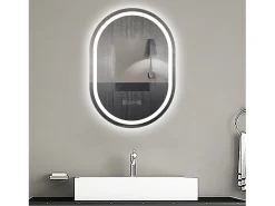 Aica Espejo de baño LED 50×70cm,reloj,antivaho,luminosidad regulable,ovalado