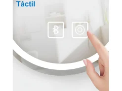 Aica Espejo^Espejo de baño LED 50×70cm, Bluetooth, antivaho, brillo ajustable Transparente