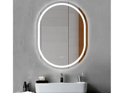 Aica Espejo^Espejo de baño LED 50×70cm, Bluetooth, antivaho, brillo ajustable Transparente